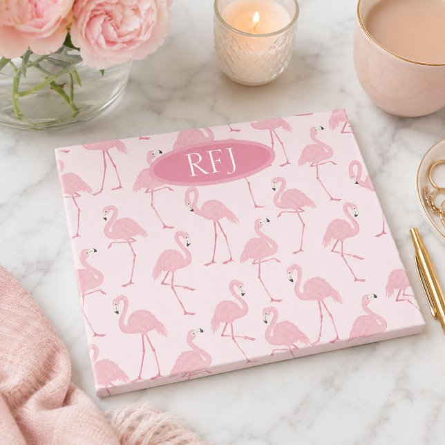 Monogram Rosa Flamingos Post-it Block (Skapare uppladdad)