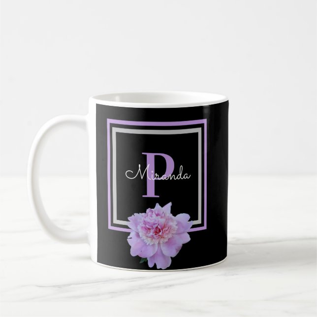 Monogram Rosa Flower Black Coffee Mugg (Vänster)