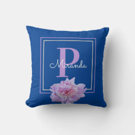 Monogram Rosa Flower Blue Dekorativ kudde