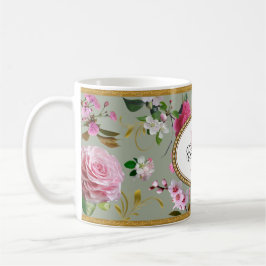 Monogram Rosa Flowers Kaffemugg