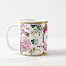 Monogram Rosa Flowers Kaffemugg