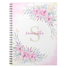 Monogram  Rosa Flowers Watercolor Elegant Anteckningsbok