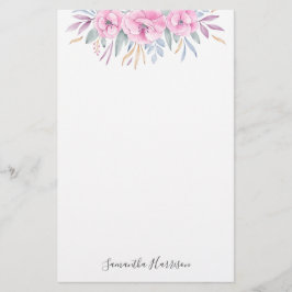 Monogram  Rosa Flowers Watercolor Elegant Brevpapper