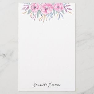 Monogram  Rosa Flowers Watercolor Elegant Brevpapper