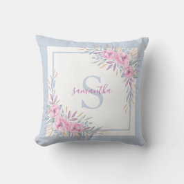 Monogram  Rosa Flowers Watercolor Elegant Kudde