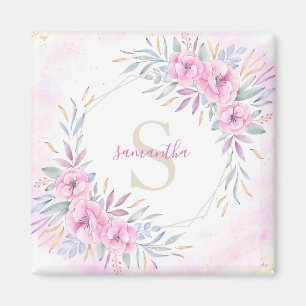 Monogram Rosa Flowers Watercolor Elegant Magnet