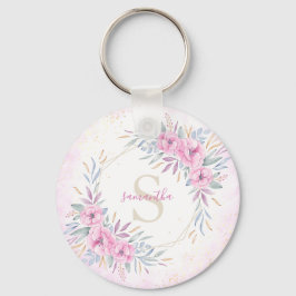 Monogram  Rosa Flowers Watercolor Elegant Nyckelring