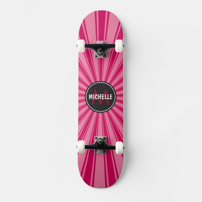 Monogram Rosa Funky Solstrålar Mönster Skateboard Bräda 19,5 Cm (Framsida)