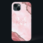 Monogram  Rosa Geode Glitter Calligraphy<br><div class="desc">Monogram  Rosa Geode Glitter iPhone 13 Fodral</div>