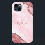 Monogram  Rosa Geode Glitter Calligraphy<br><div class="desc">Monogram  Rosa Geode Glitter iPhone 13 Fodral</div>