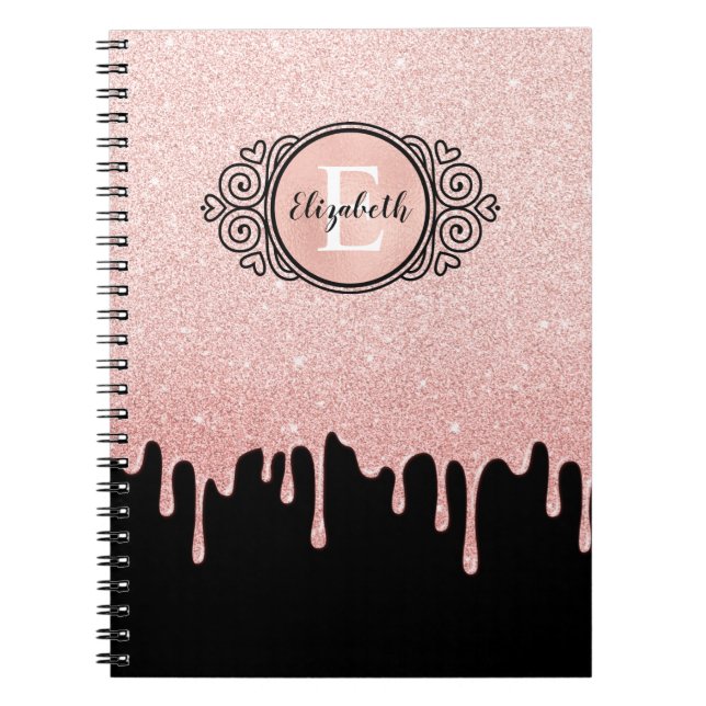Monogram Rosa Glitter Drives Artist Sketch Bok Anteckningsbok (Framsidan)