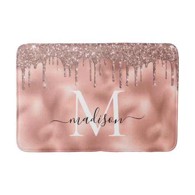 Monogram Rosa Glitter Drivrutiner vid Metallic Ro  Badrumsmatta (Framsidan)