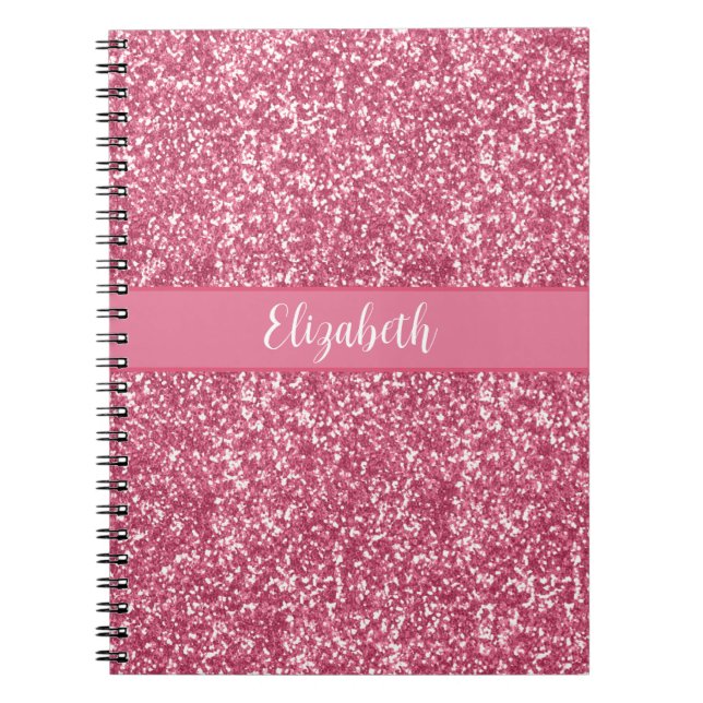 Monogram Rosa Glitter Grå Trendig Glam Bling Anteckningsbok (Framsidan)