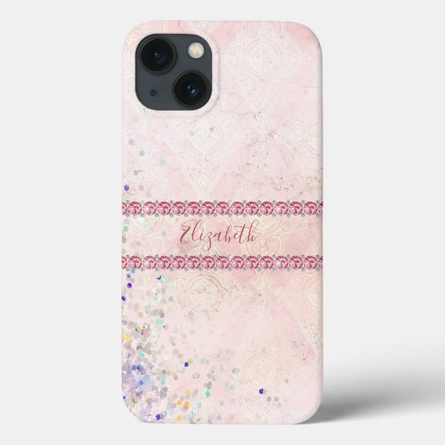 Monogram Rosa Glitter Juveler Bling Tjejig Trendig (Baksida)