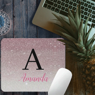 Monogram Rosa Glitter Lägg till ditt namn + Inleda Musmatta