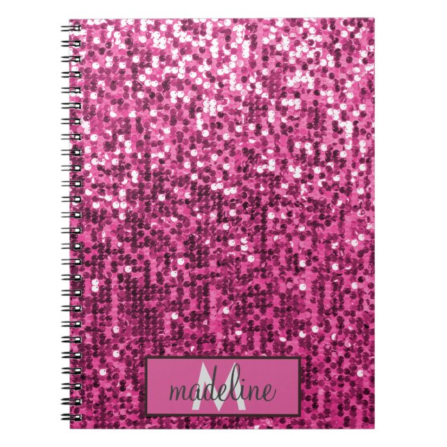 Monogram ROSA Glitter Sequin Sparkly bärbar dator Anteckningsbok (Framsidan)