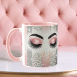 Monogram rosa glitterögonfransar mugg
