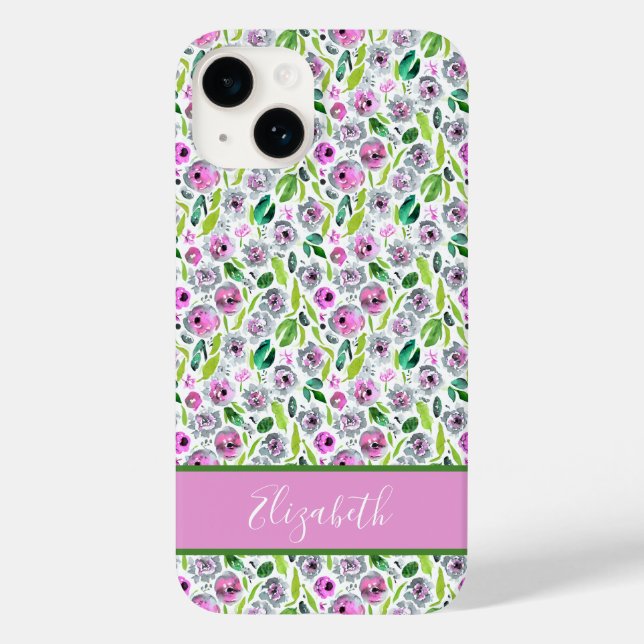 Monogram Rosa Grå Grön Boho Akvarell Blommig  (Baksida)
