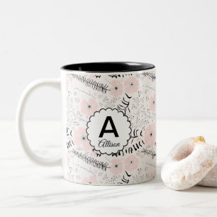 Monogram Rosa Grått Blommönster Två-Tonad Mugg