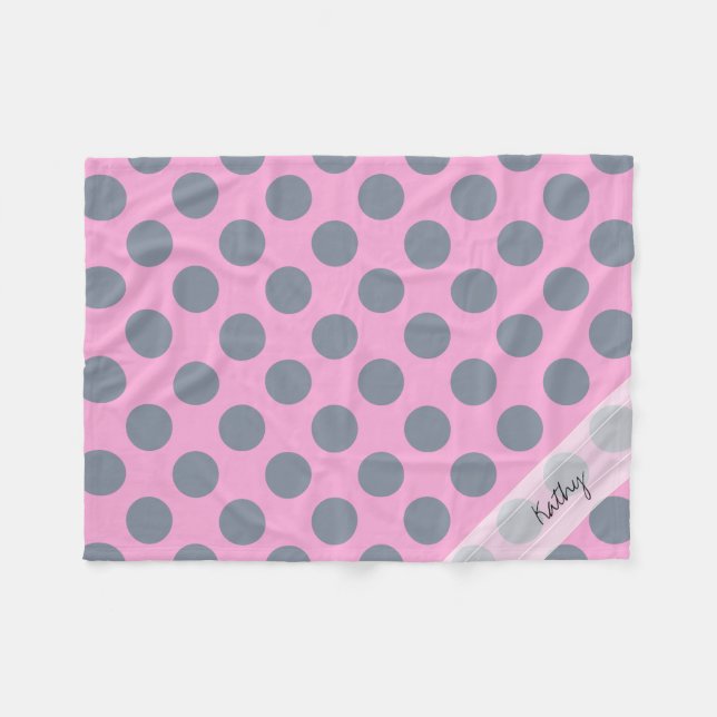 Monogram Rosa Grått Chic Polka Dot Mönster Fleecefilt (Framsidan (Horisontell))
