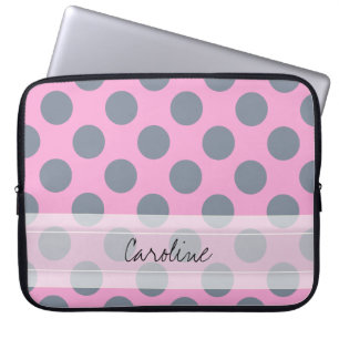 Monogram Rosa Grått Chic Polka Dot Mönster Laptop Sleeve
