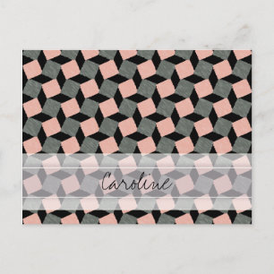 Monogram Rosa Grått Geometric Ikat Square Mönster Vykort