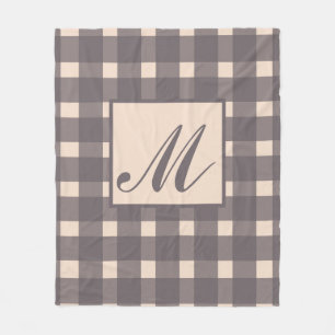 Monogram Rosa Grått Gingham Mönster Fleecefilt