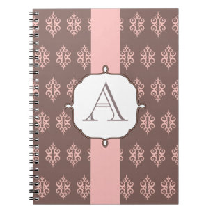 Monogram Rosa Grått Snöre Notebook Gift Anteckningsbok Med Spiral