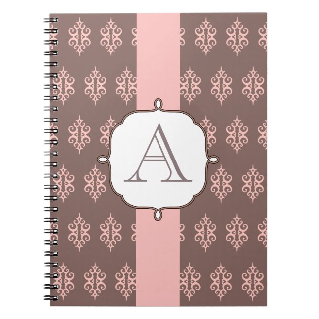 Monogram Rosa Grått Snöre Notebook Gift Anteckningsbok Med Spiral (Framsidan)