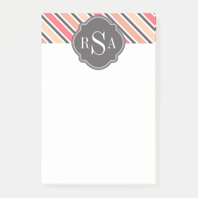 Monogram Rosa Grått White Rand Mönster Post-it Block (Framsida)