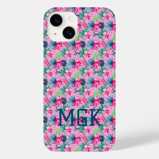 Monogram Rosa Grön Blå Blommig Ljus Tropisk  (Baksida)