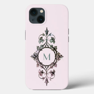 Monogram Rosa Grön Flourish Chic Ornamenterad Femi