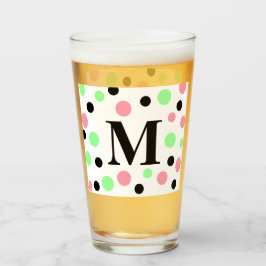 Monogram Rosa Grönt Black Polka dots Glaskopp