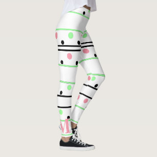 Monogram Rosa Grönt Black Polka dots Leggings