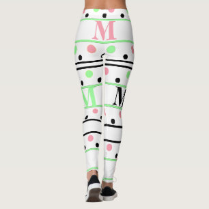 Monogram Rosa Grönt Black Polka dots Leggings