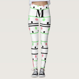 Monogram Rosa Grönt Black Polka dots Leggings