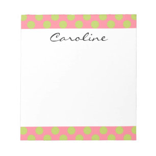 Monogram Rosa Grönt Cute Chic Polka Dot Mönster Anteckningsblock