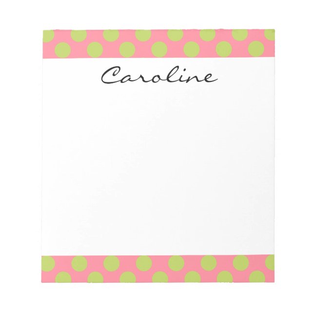 Monogram Rosa Grönt Cute Chic Polka Dot Mönster Anteckningsblock (Framsida)