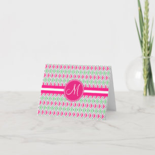 Monogram Rosa Grönt Grått Triangle Tribal Mönster Anteckningskort