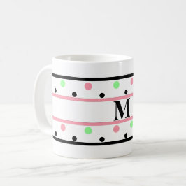 Monogram Rosa Grönt Polka dots Kaffemugg
