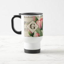 Monogram Rosa & Grönt Vintage Tulips Lakan Music