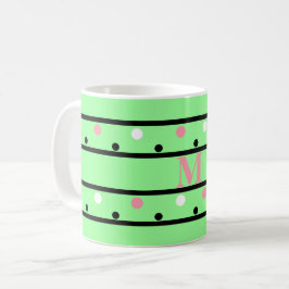 Monogram Rosa Grönt White Polka dots Kaffemugg