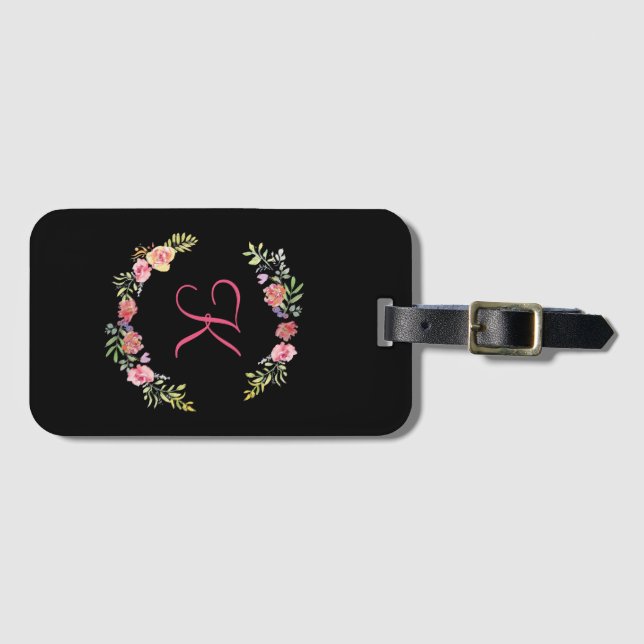 Monogram Rosa, Gul och Grön Blommig Akvarell Bagagebricka (Framsida horisontal)
