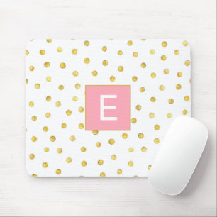 Monogram Rosa Guld Faux Foil Dot Mönster Girly Musmatta