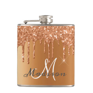 Monogram Rosa Guld Glitter Droppar Flickaktig Glit Fickplunta