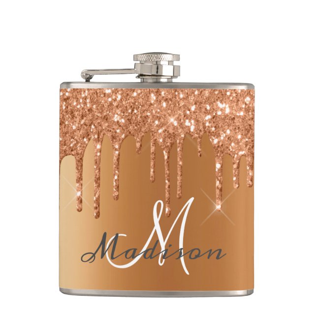 Monogram Rosa Guld Glitter Droppar Flickaktig Glit Fickplunta (Framsidan)