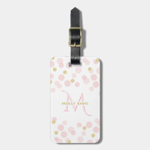Monogram Rosa Guld Glitter Namn och Adress Bagagebricka