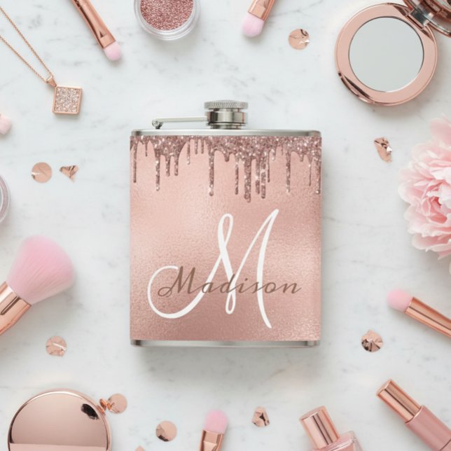 Monogram Rosa Guld Glitterdroppar Tjejig Fickplunta (Skapare uppladdad)