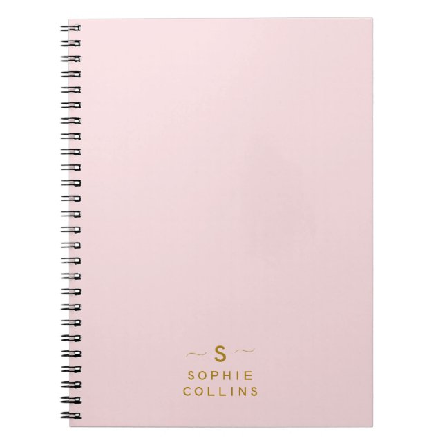 Monogram  Rosa Guld Minimalistisk Elegant Namn Anteckningsbok (Framsidan)
