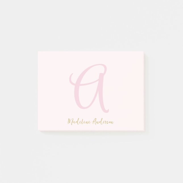 Monogram  Rosa Guld Modern minimalistisk Post-it Block (Framsida)